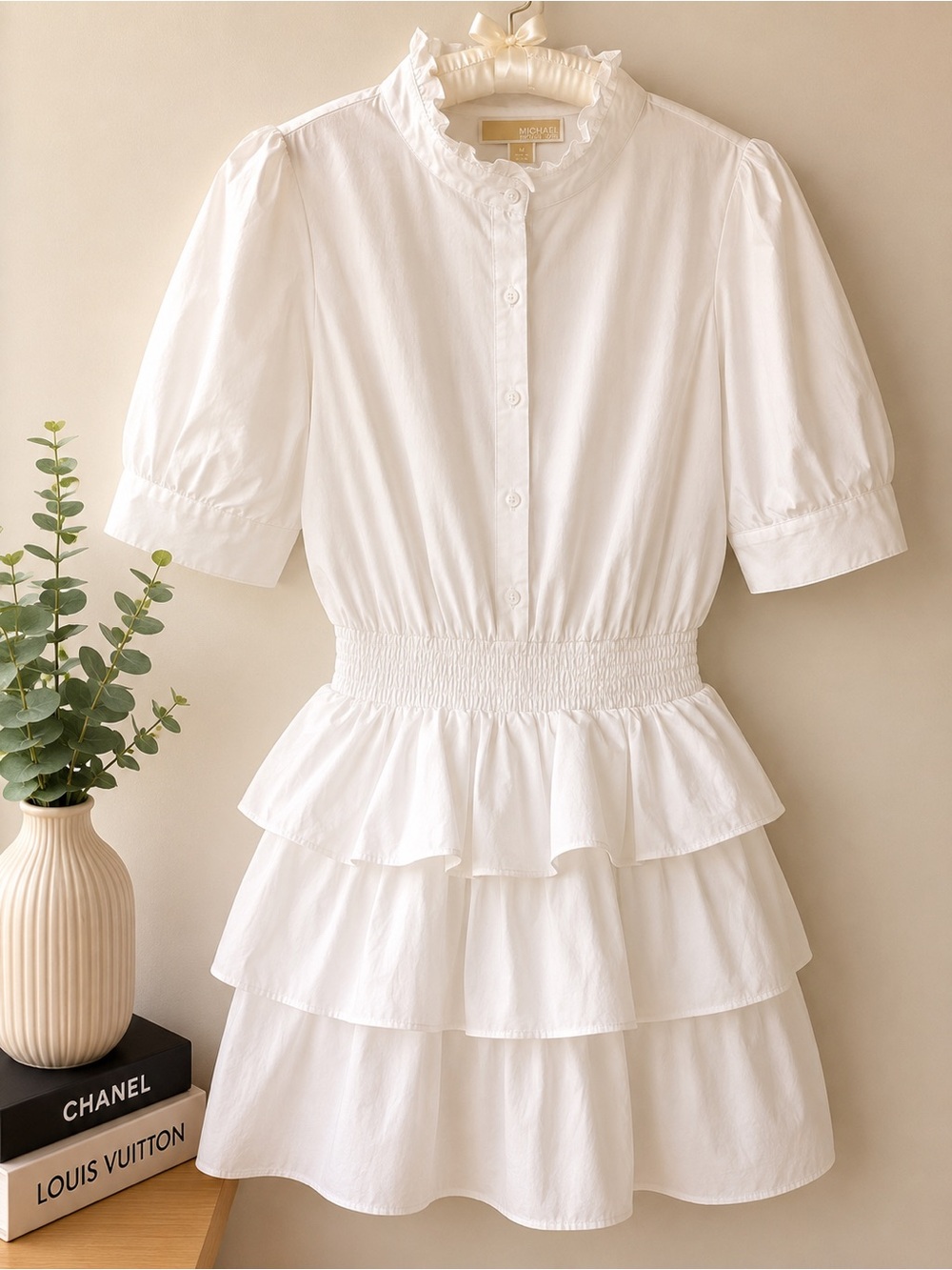 Michael Kors White Ruffled Tiered Mini Dress